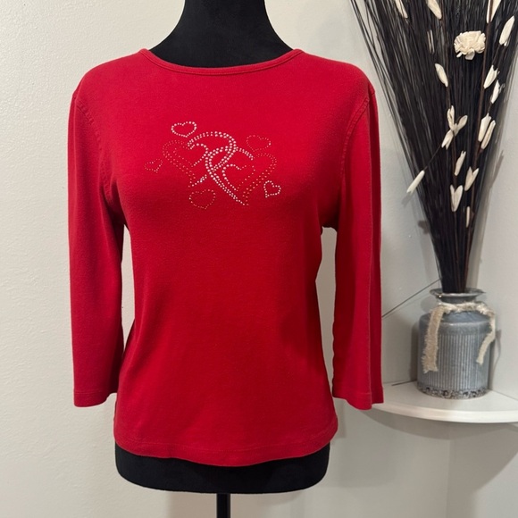 MC Sportswear Red Top with Rhinestone Design - Size Small - Picture 1 of 9